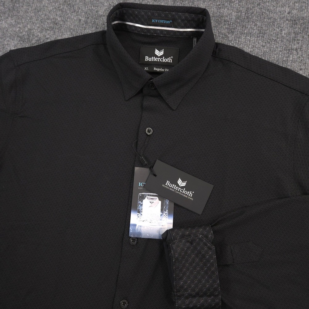 Buttercloth Composure Icy Cotton Shirt Mens XL Black Geometric Flip Cuff NEW
